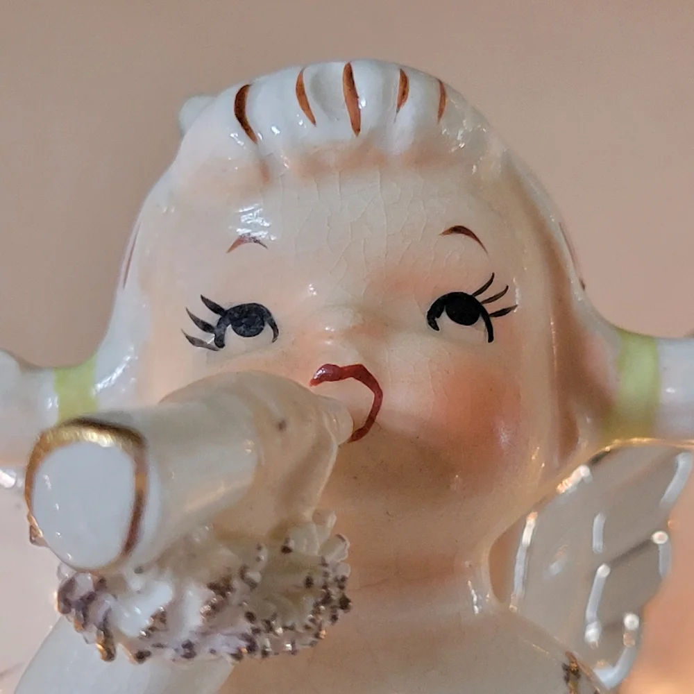 Lefton Exclusive January Girl Angel Figurine ~ Cute! ~ Broken Halo & Wing 😥